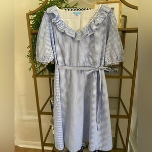 DraperJames RSVP XXL light blue gingham check seersucker dress pre loved